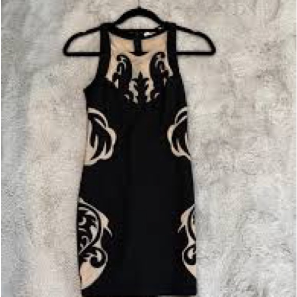 Mustard Seed Black Dress With Nude Lace-Inset Details